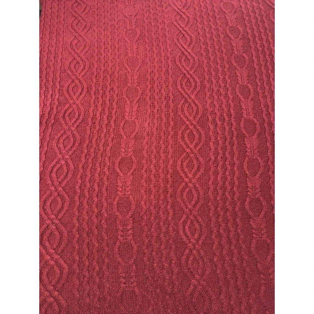 LL Bean Throw Blanket Chunky‎ Cable Knit Fisherman Red Soft Sherpa Reversible